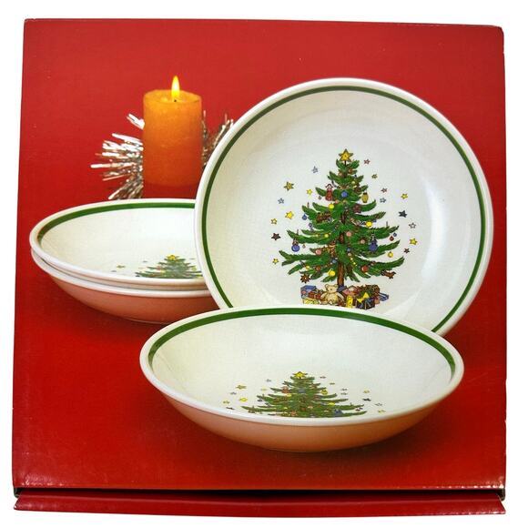 Nikko Japan Christmastime Collection 8.5" Pasta Bowls-Set of 4 in Box-Excellent! - Picture 1 of 6